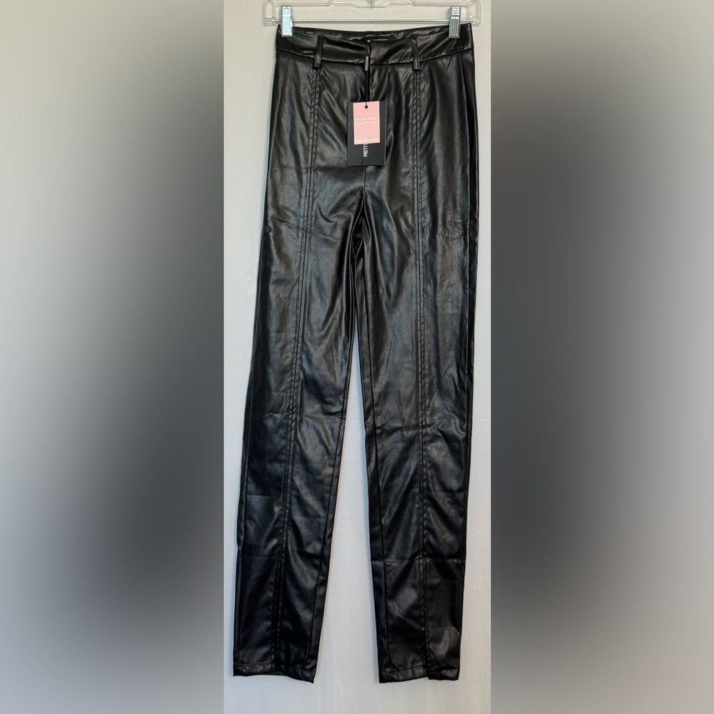 PrettyLittleThing Shiny Black Faux Leather‎ Trousers